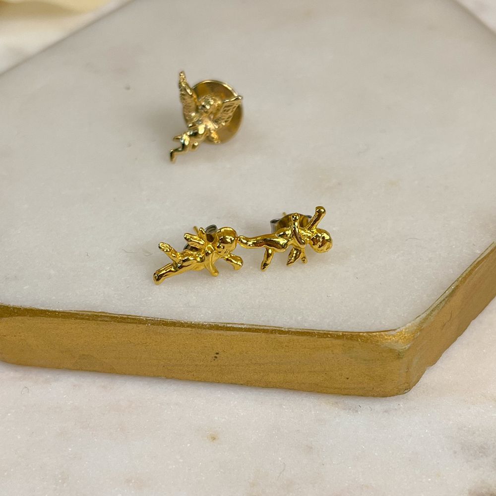 Goldtone Earring and‎ Pin Set Cherrub